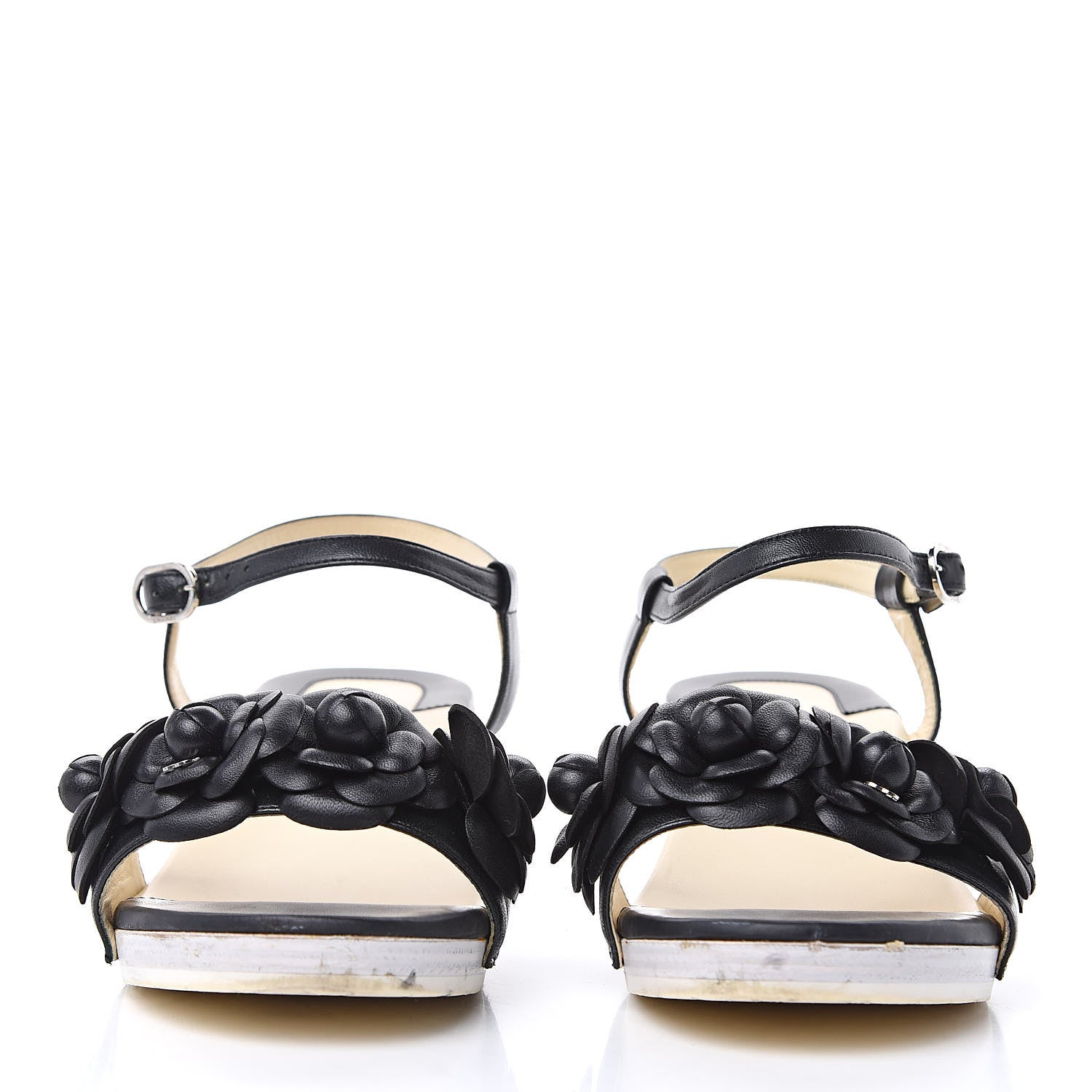 Chanel Calfskin Camellia Sandals 39 Black 2 of 11