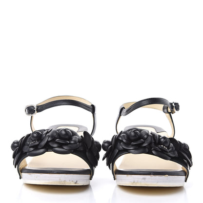 Chanel Calfskin Camellia Sandals 39 Black 2 of 11