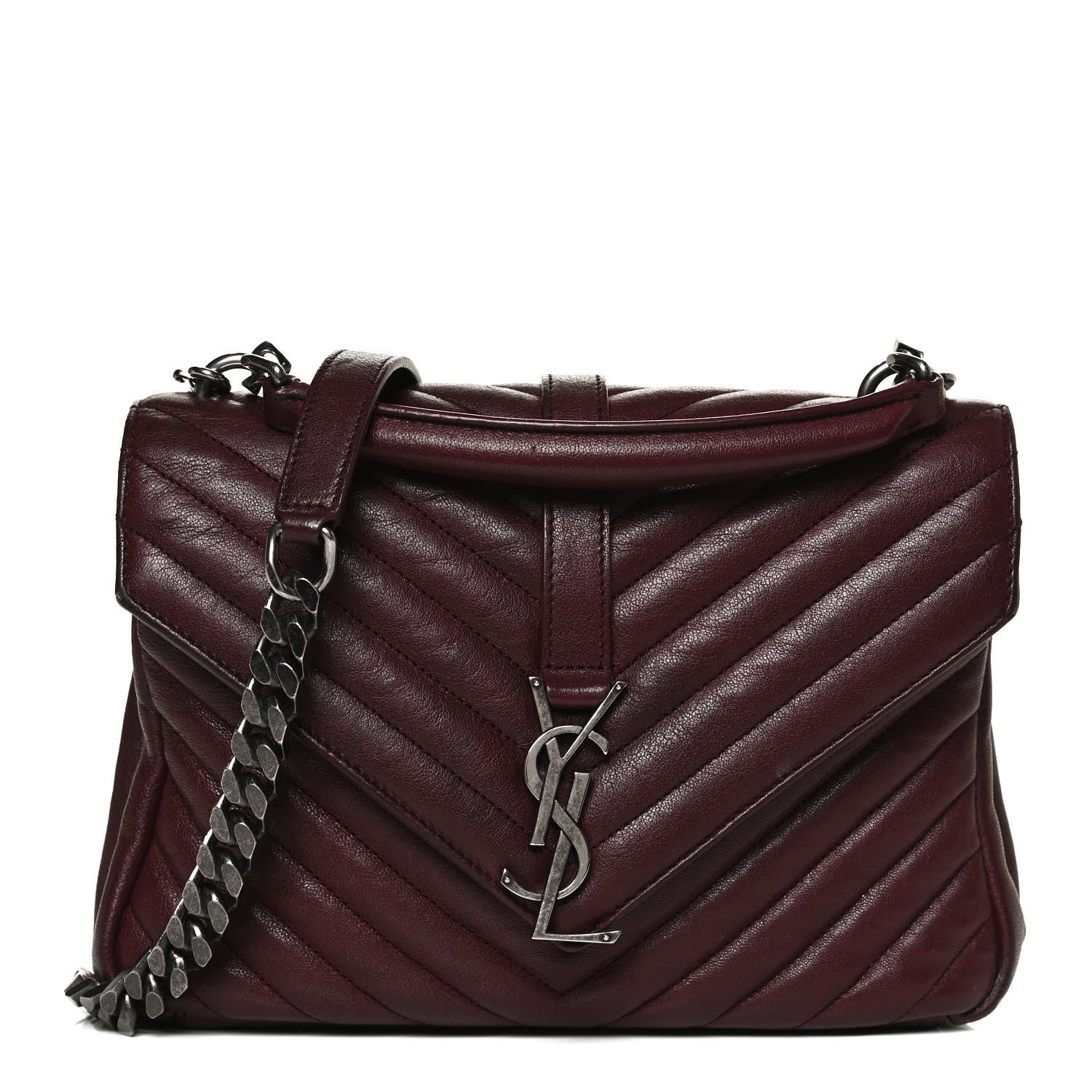 Saint Laurent Sheepskin Matelasse Chevron Monogram Medium College Bag Rouge Legion 1 of 12