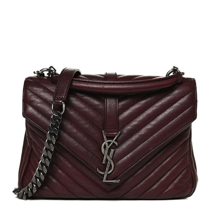 Saint Laurent Sheepskin Matelasse Chevron Monogram Medium College Bag Rouge Legion 1 of 12