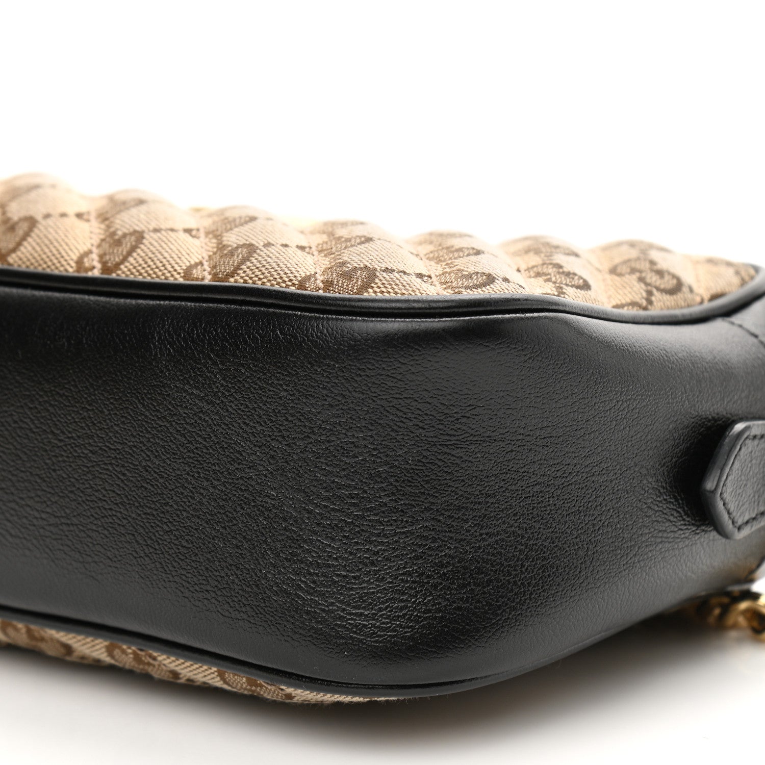 Gucci Monogram Matelasse Diagonal Small GG Marmont Chain Shoulder Bag Beige Black 10 of 11