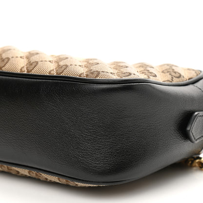 Gucci Monogram Matelasse Diagonal Small GG Marmont Chain Shoulder Bag Beige Black 10 of 11
