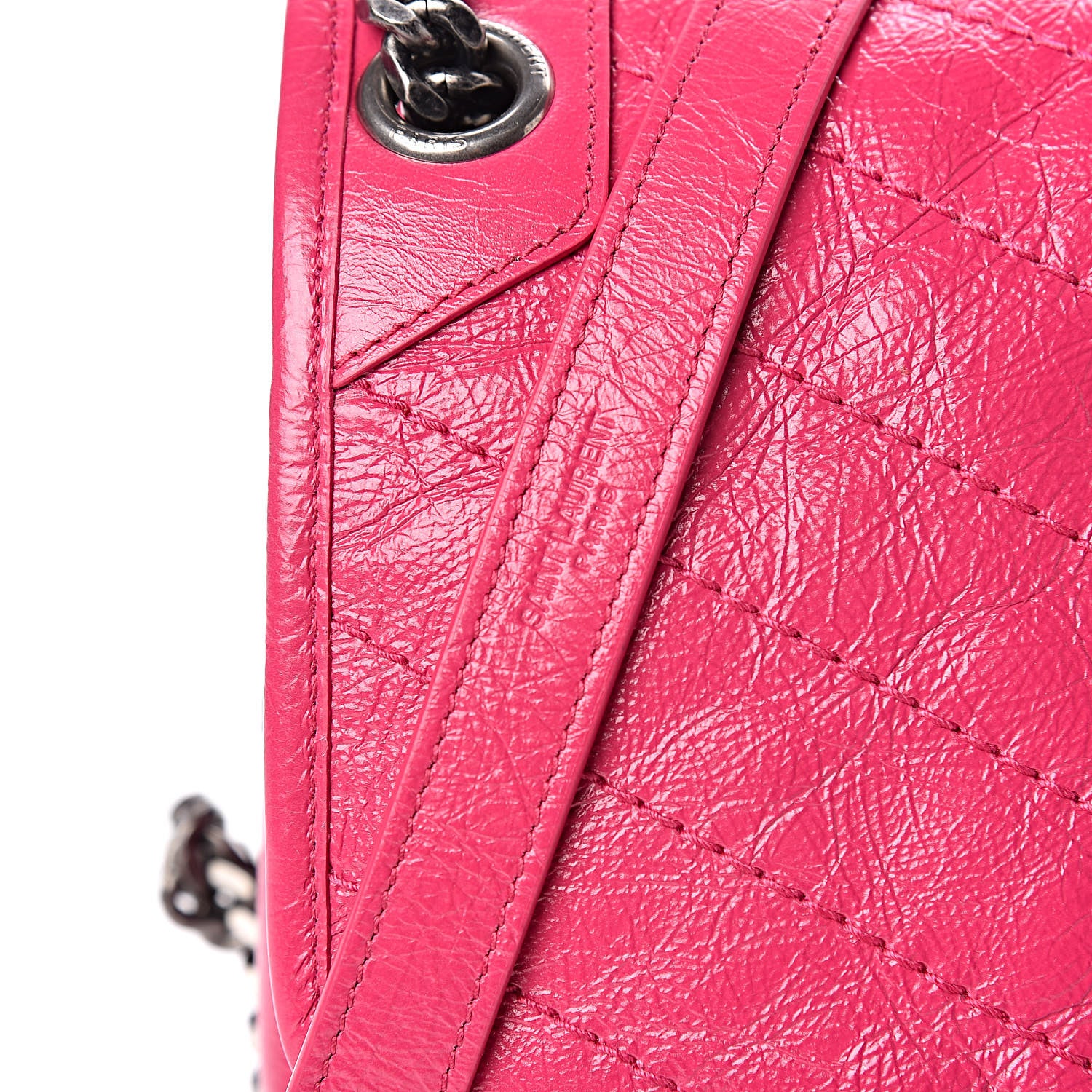 Saint Laurent Crinkled Calfskin Matelasse Monogram Medium Niki Chain Satchel Freesia 11 of 11