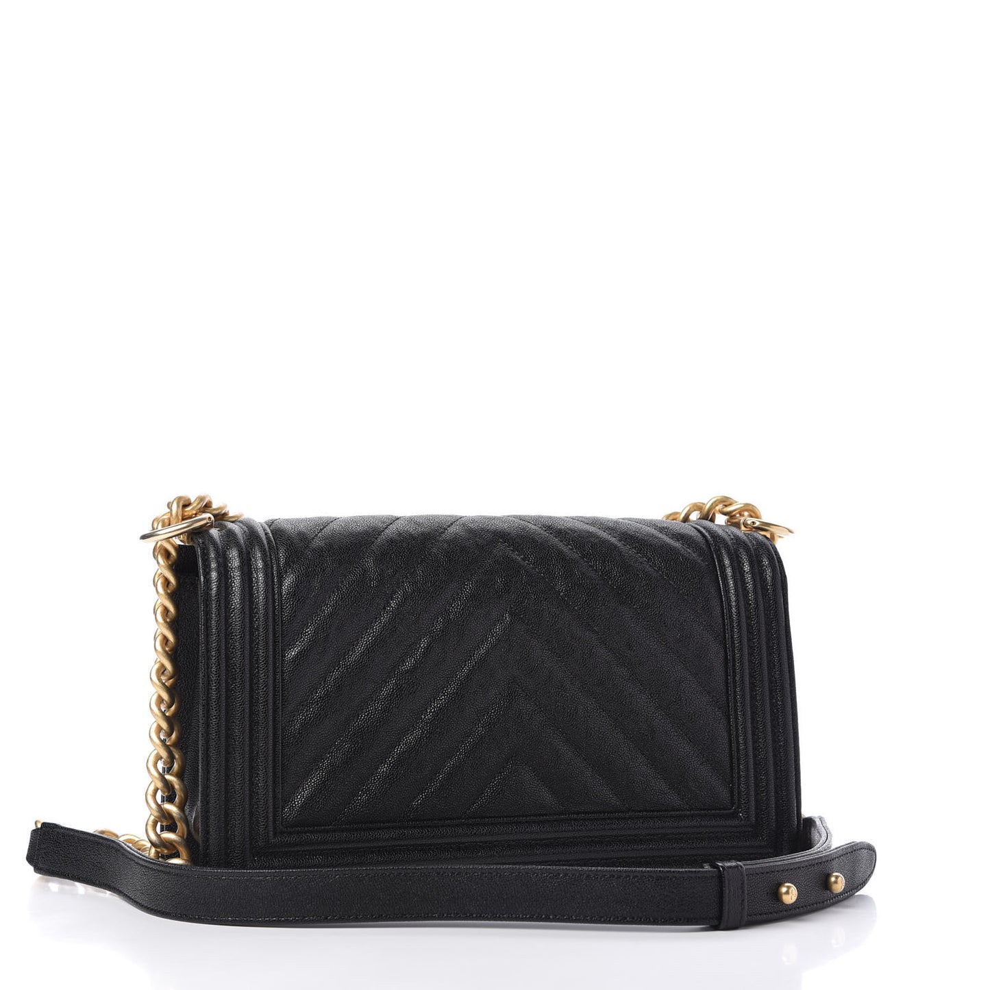 Caviar Chevron Quilted Medium Boy Flap Black