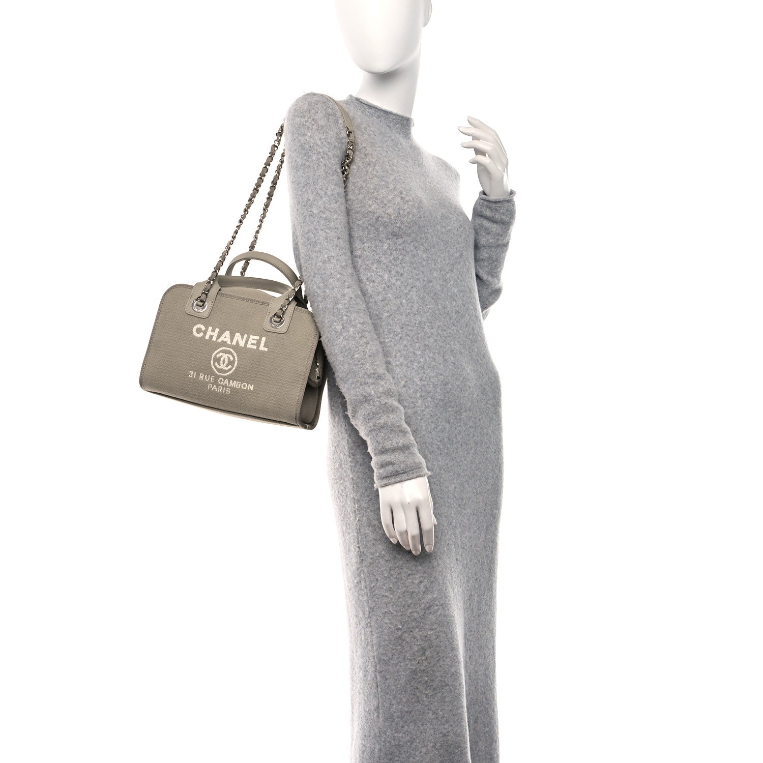 Chanel Canvas Deauville Small Bowling Bag Grey 2 of 10