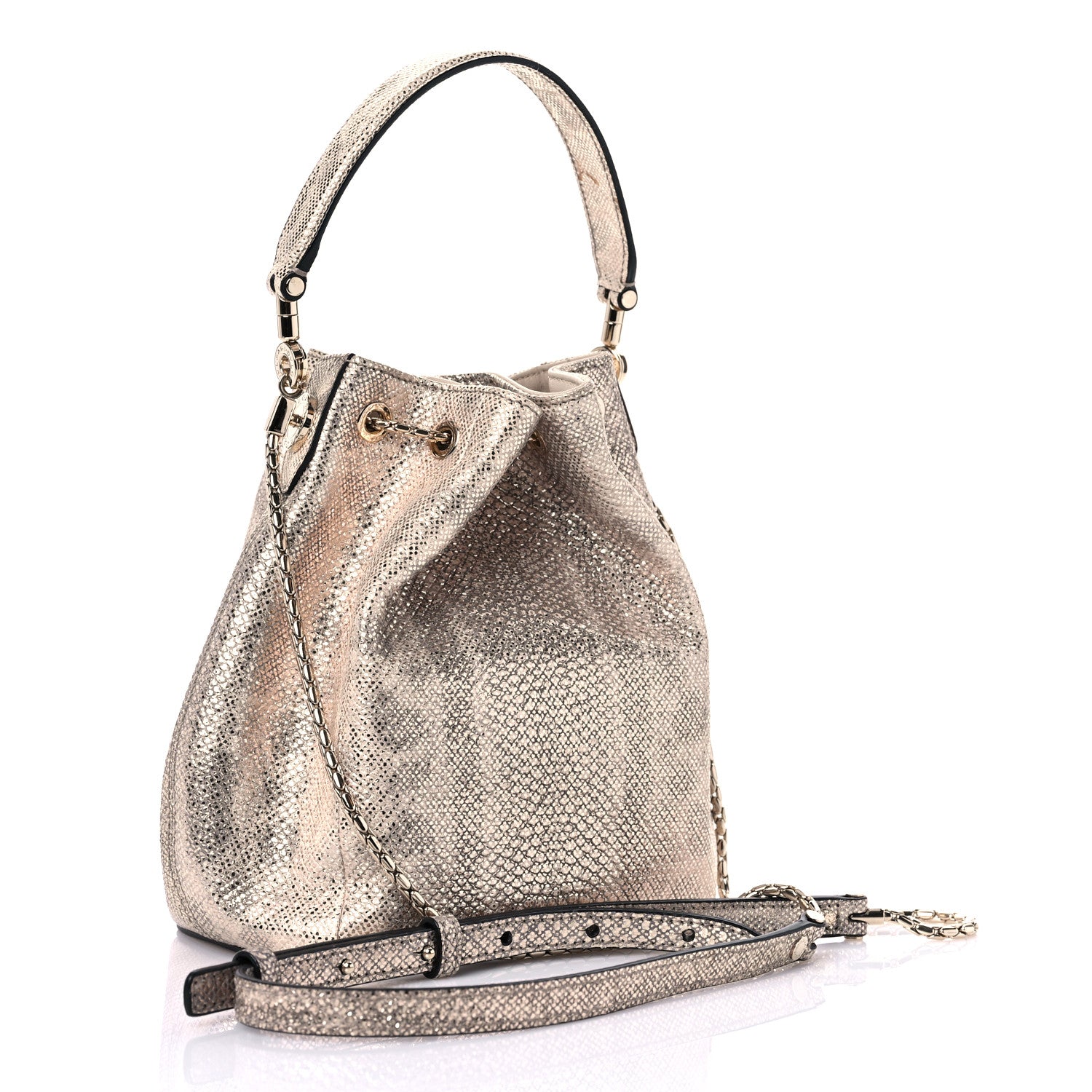 Bulgari Metallic Karung Serpenti Forever Bucket Bag Champagne 3 of 8