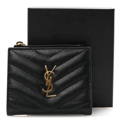 Saint Laurent Grain De Poudre Matelasse Chevron Monogram Zipped Card Case Black 7 of 7