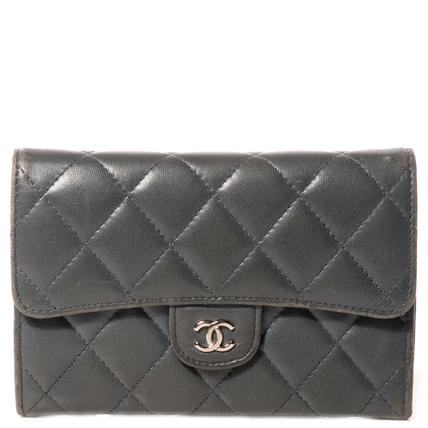 Lambskin Quilted Small Flap Wallet Grey