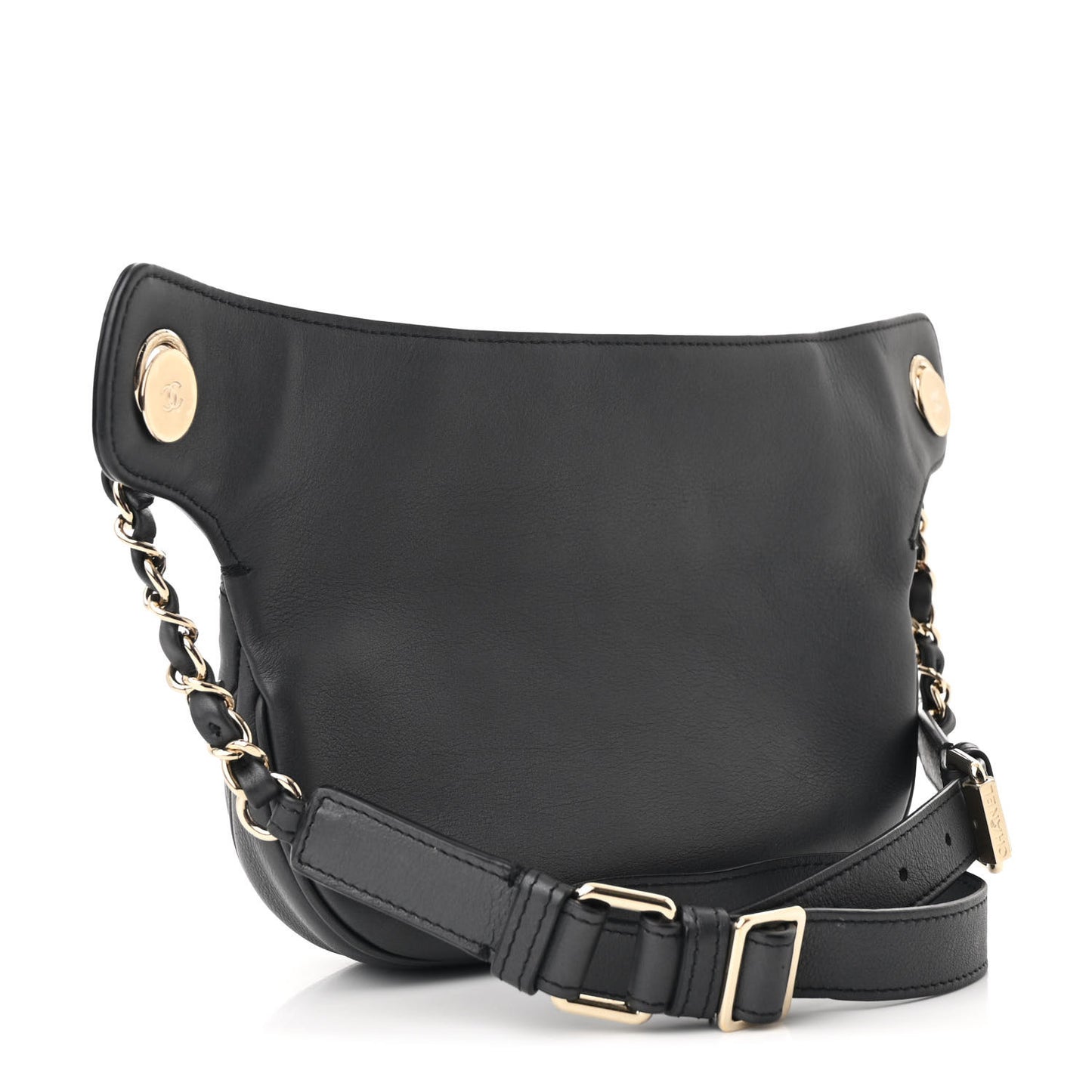 Calfskin Flap Chain Waist Bag Black