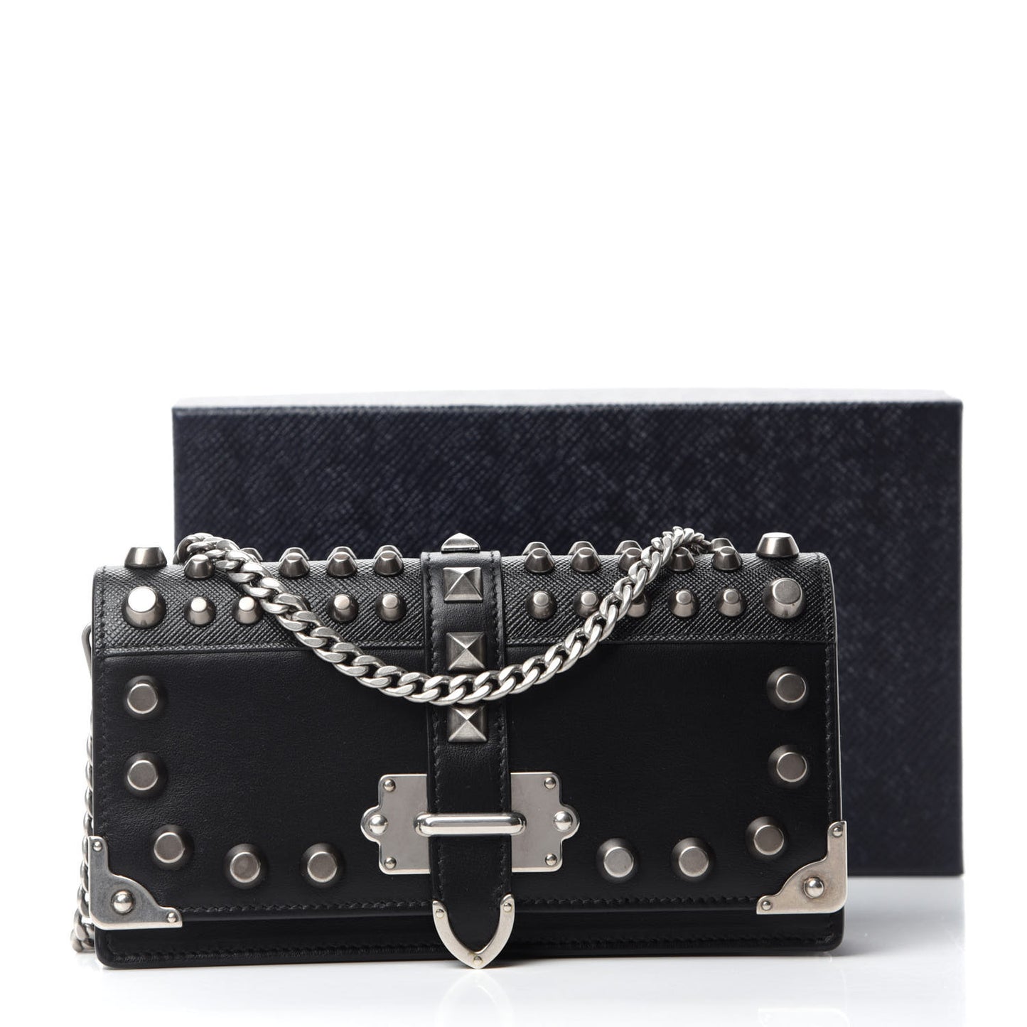City Calfskin Cahier Studded Mini Bag Black