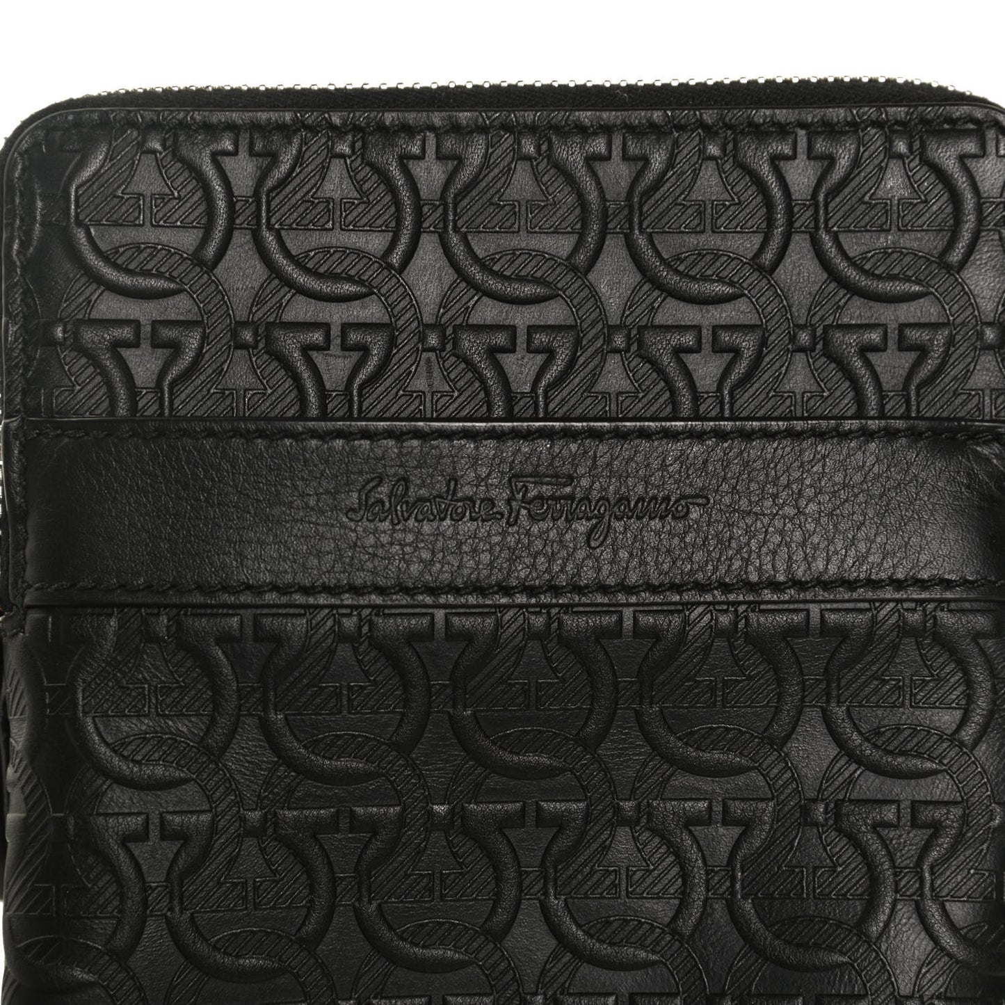 Calfskin Gancini Embossed Travel Pouch Black