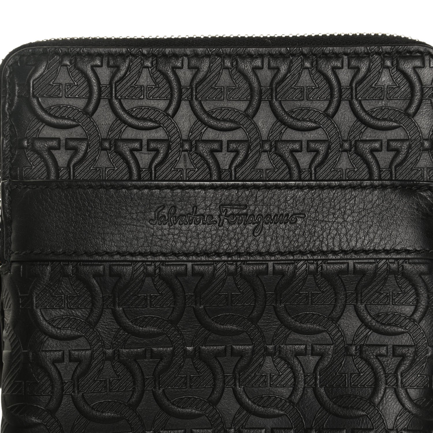 Salvatore Ferragamo Calfskin Gancini Embossed Travel Pouch Black 7 of 12