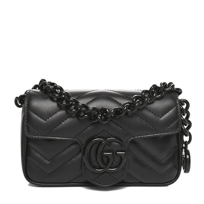 Gucci Calfskin Matelasse Monochrome GG Marmont Chain Belt Bag Black 1 of 10