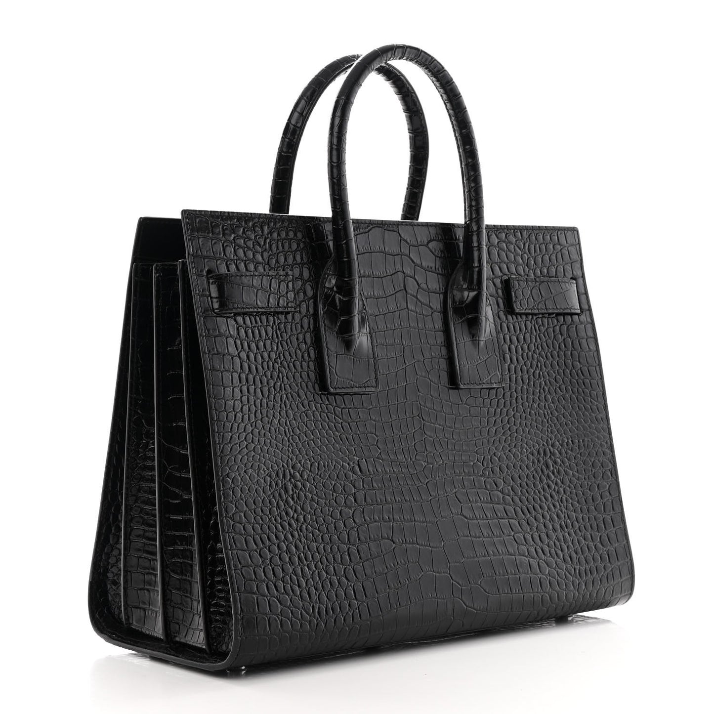 Calfskin Crocodile Embossed Small Sac de Jour Black