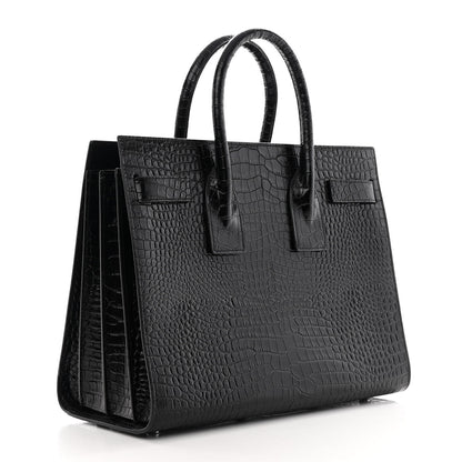 Saint Laurent Calfskin Crocodile Embossed Small Sac de Jour Black 3 of 11