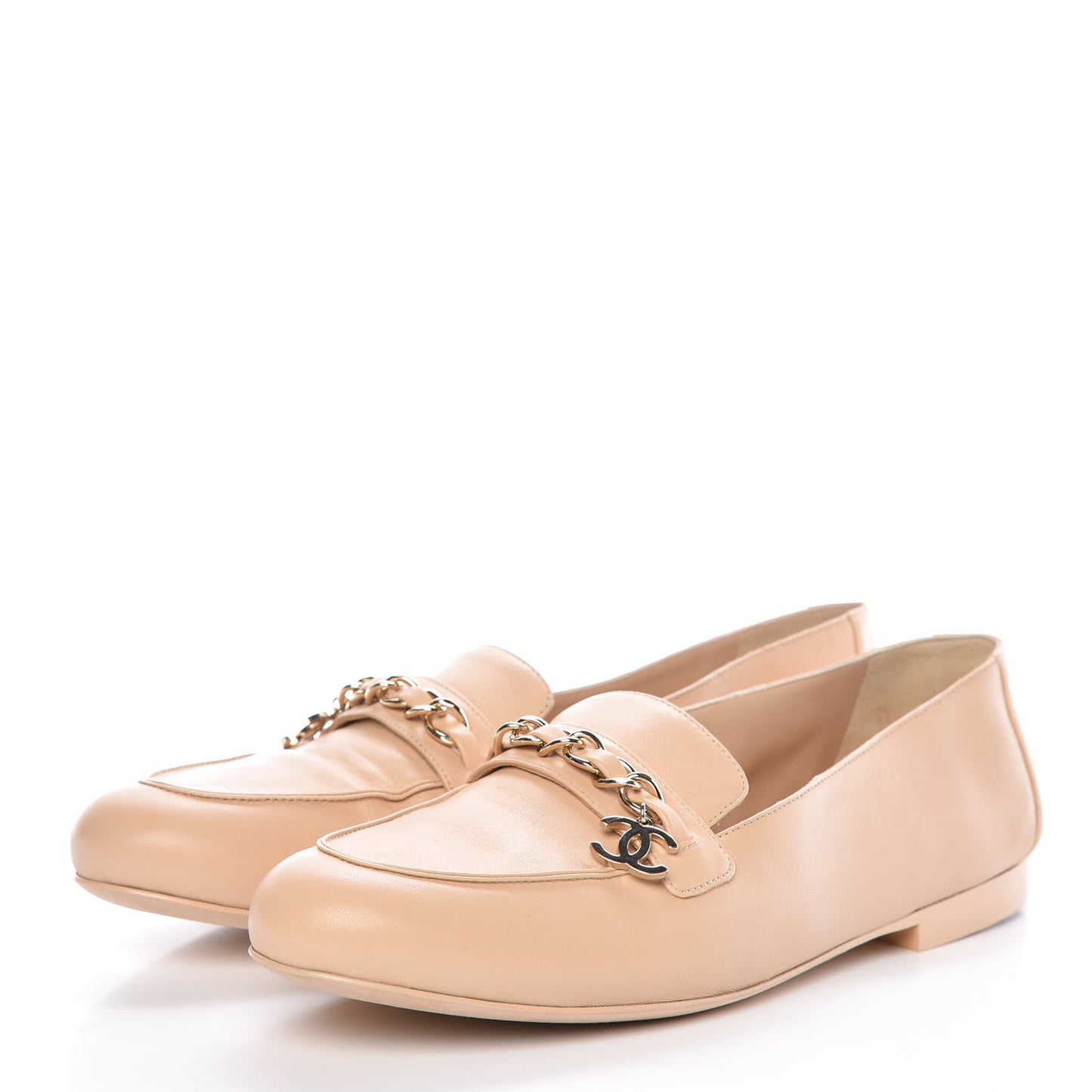 Lambskin CC Chain Mocassin Loafers 37.5 Beige