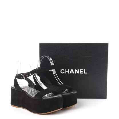 Chanel Suede Platform Wedge Sandals 37.5 Black 12 of 12