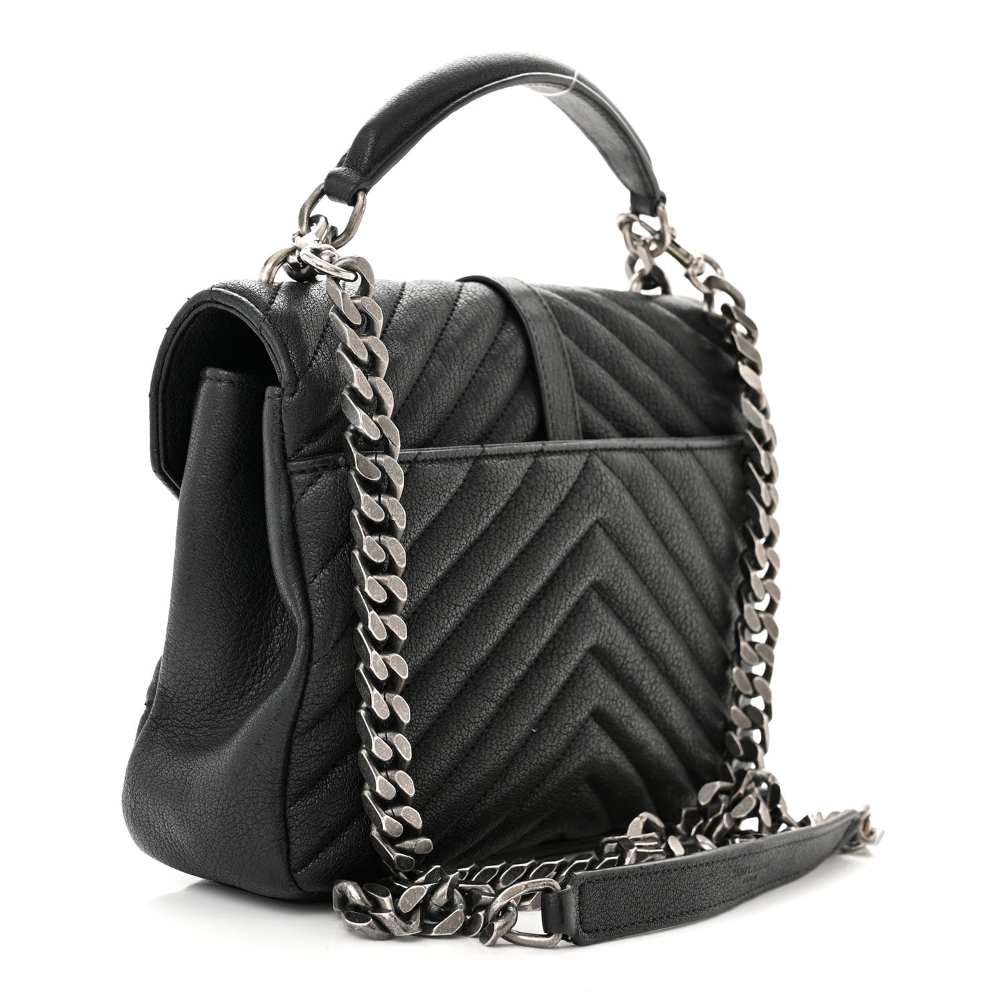 Sheepskin Matelasse Chevron Monogram Medium College Bag Black