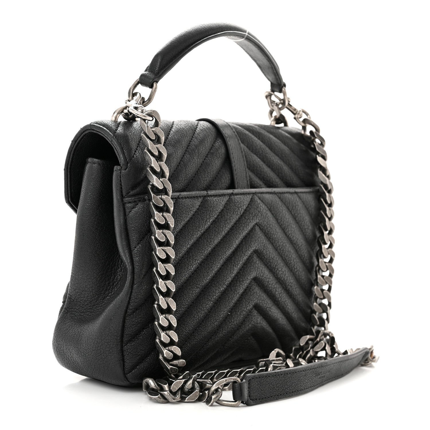 Saint Laurent Sheepskin Matelasse Chevron Monogram Medium College Bag Black 3 of 13