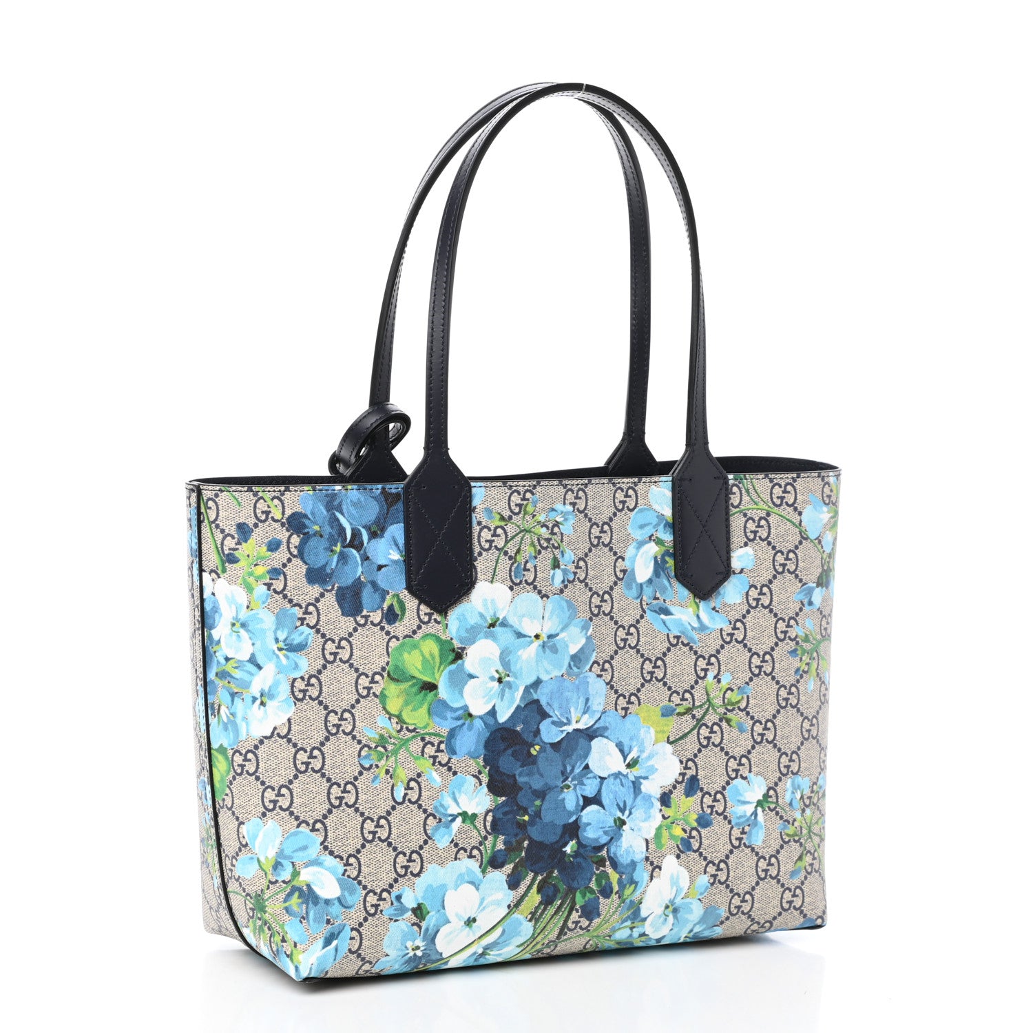 Gucci GG Supreme Monogram Blooms Small Reversible Tote Beige Blue Navy 4 of 14