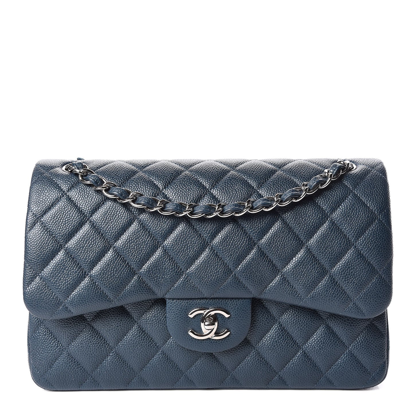 Metallic Caviar Jumbo Double Flap Blue