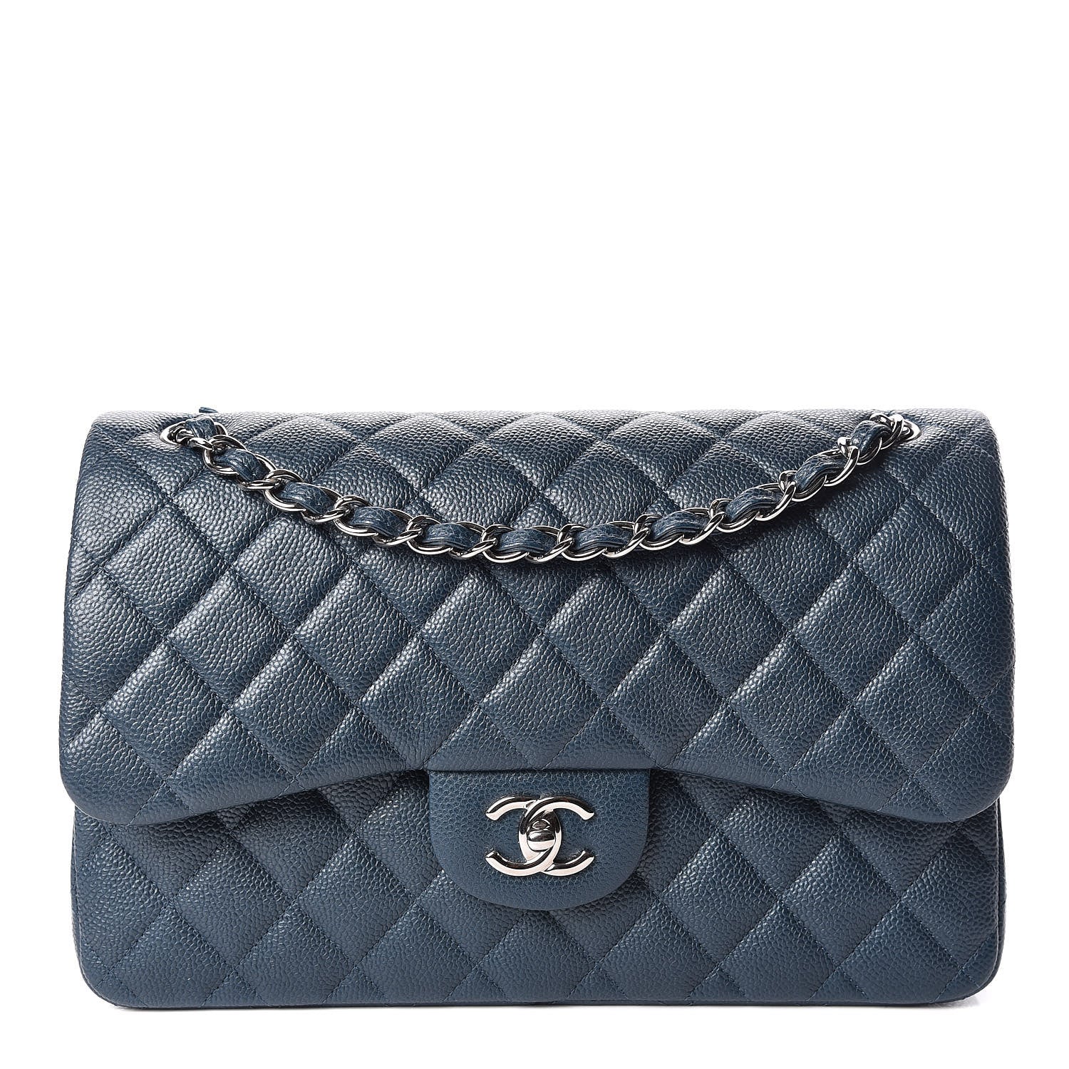Chanel Metallic Caviar Jumbo Double Flap Blue 1 of 12