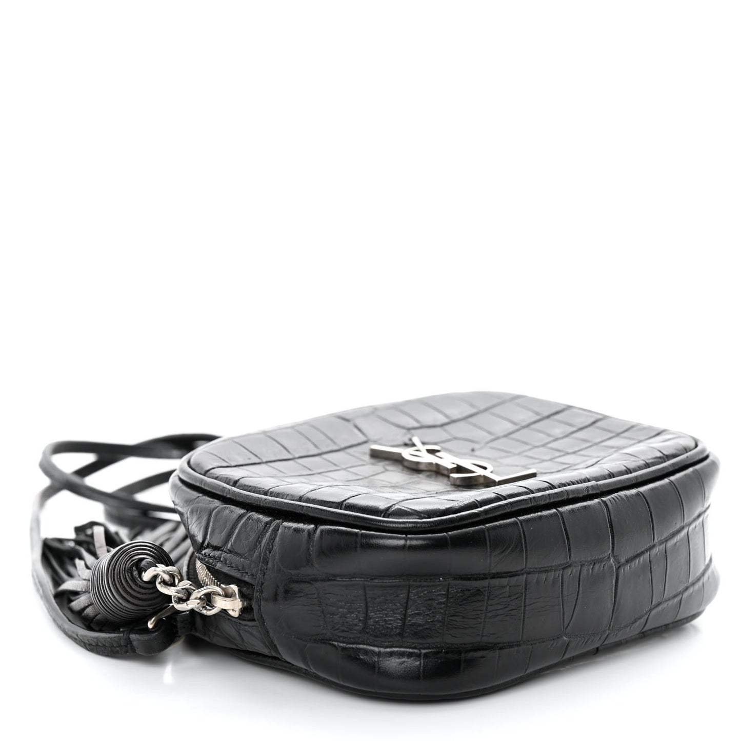Calfskin Crocodile Embossed Monogram Blogger Bag Black