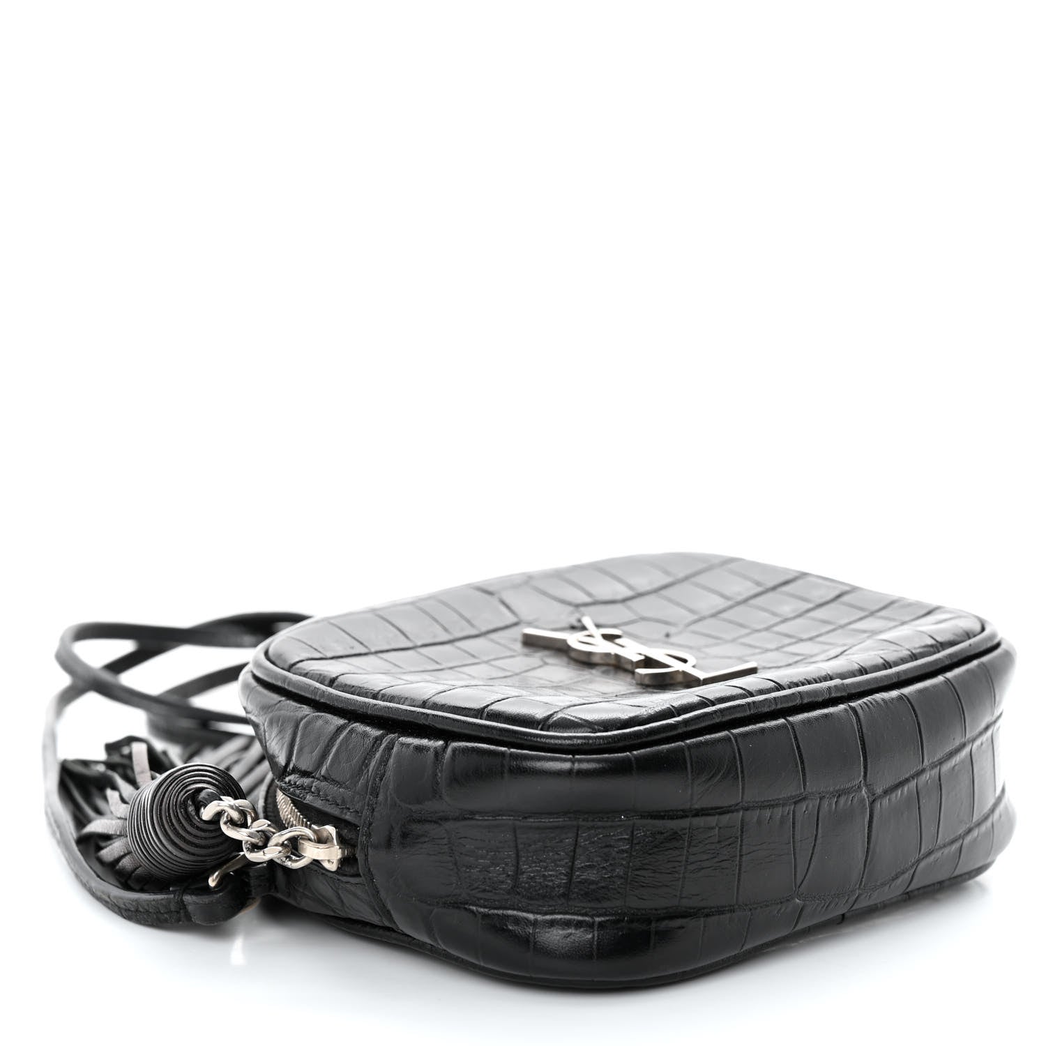 Saint Laurent Calfskin Crocodile Embossed Monogram Blogger Bag Black 4 of 11