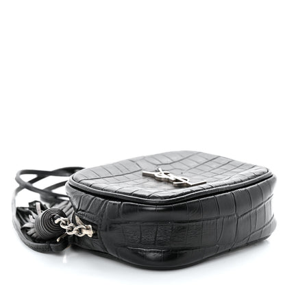 Saint Laurent Calfskin Crocodile Embossed Monogram Blogger Bag Black 4 of 11