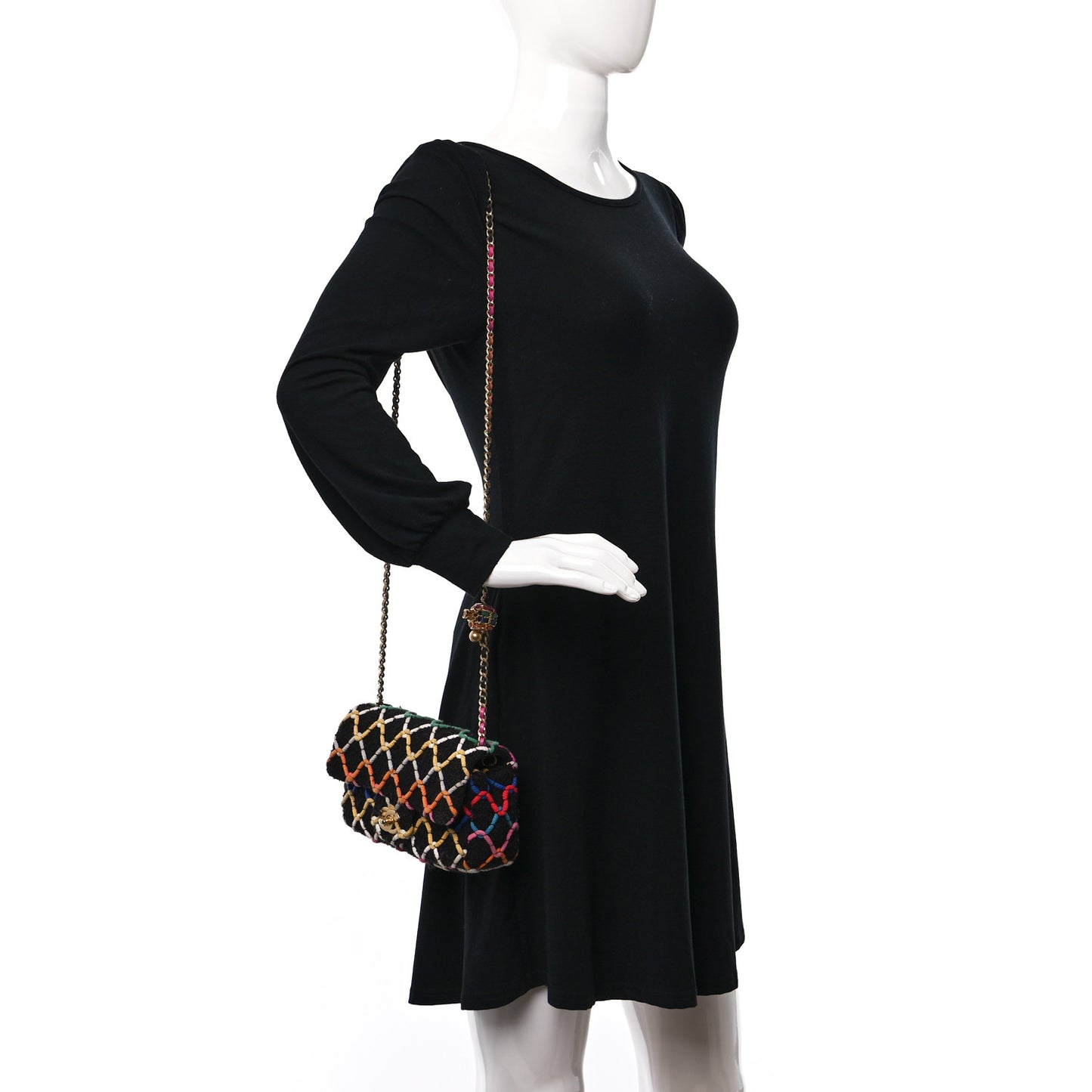 Tweed Diamond Threaded Mini Rectangular Pearl Crush Flap Black Multicolor