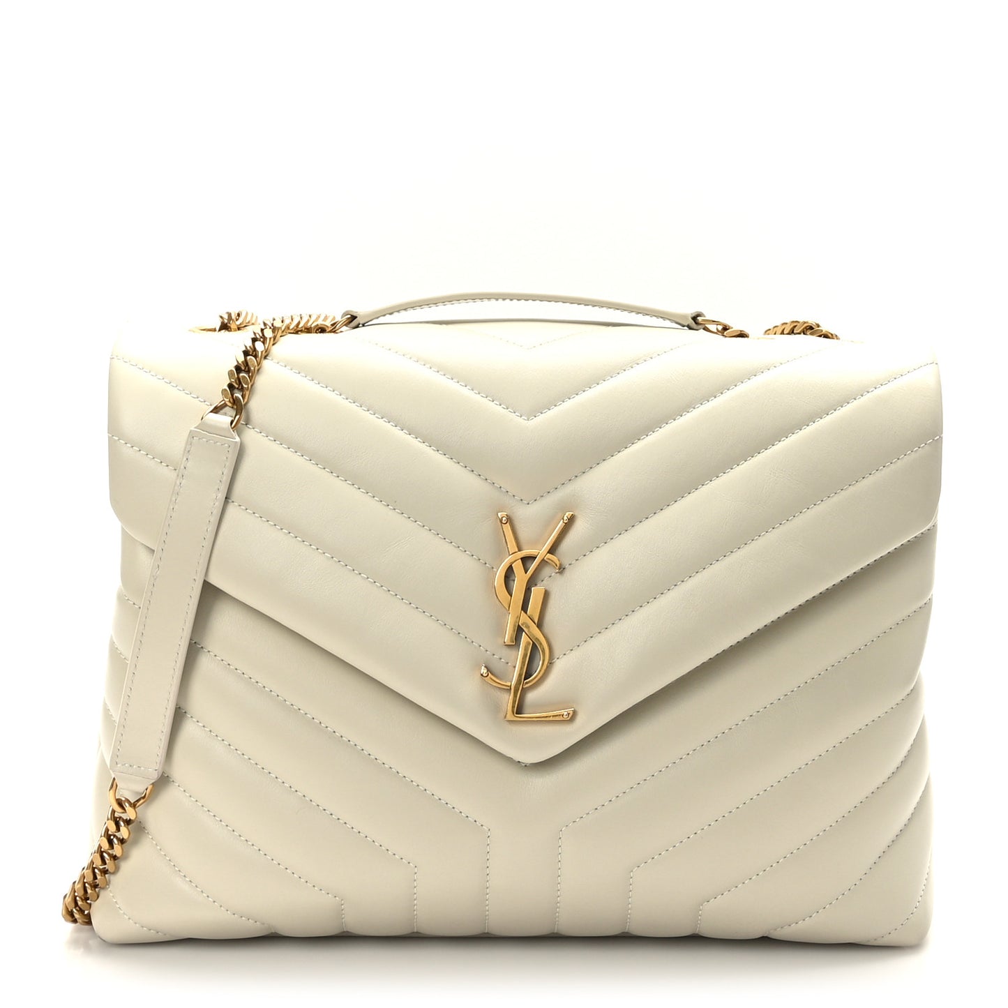 Calfskin Y Quilted Monogram Medium Loulou Chain Satchel Crema Soft