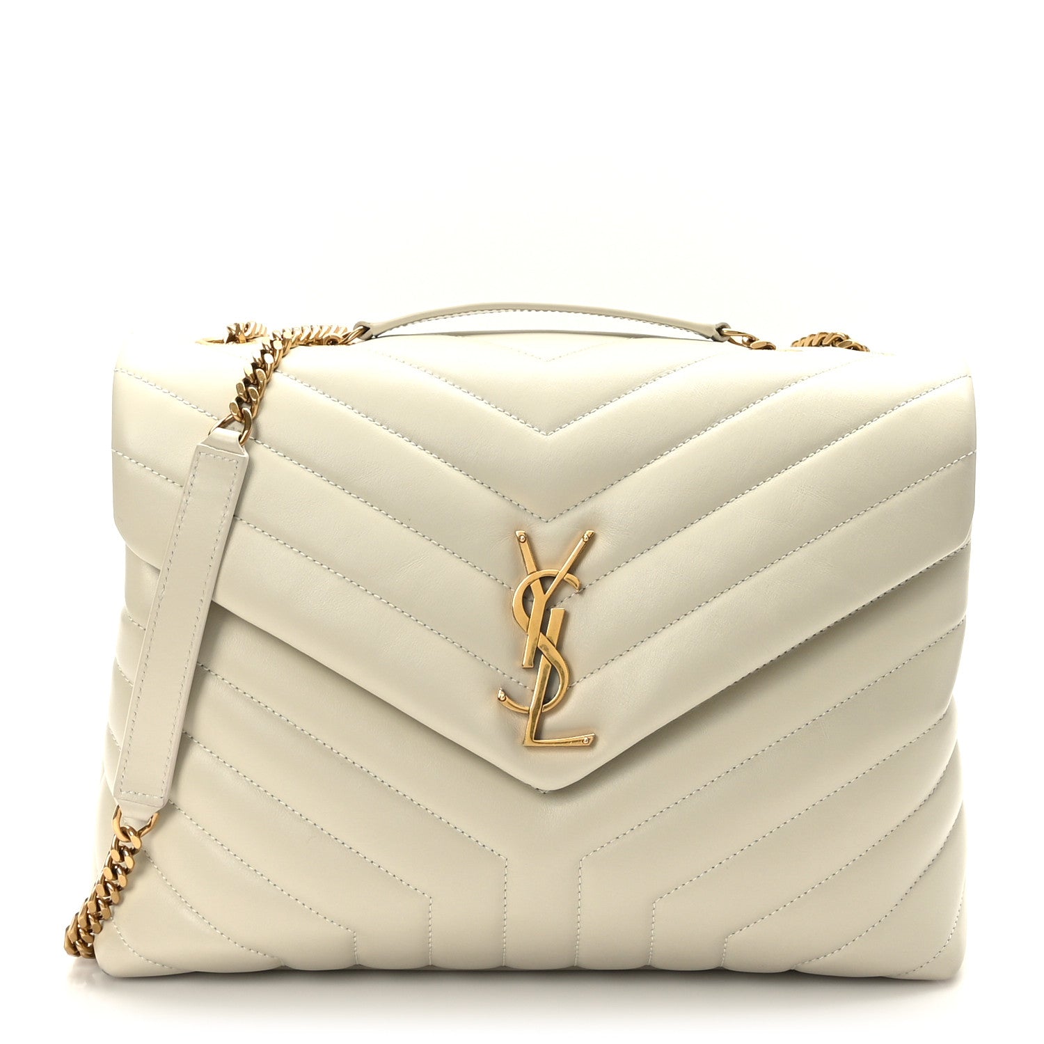 Saint Laurent Calfskin Y Quilted Monogram Medium Loulou Chain Satchel Crema Soft 1 of 11