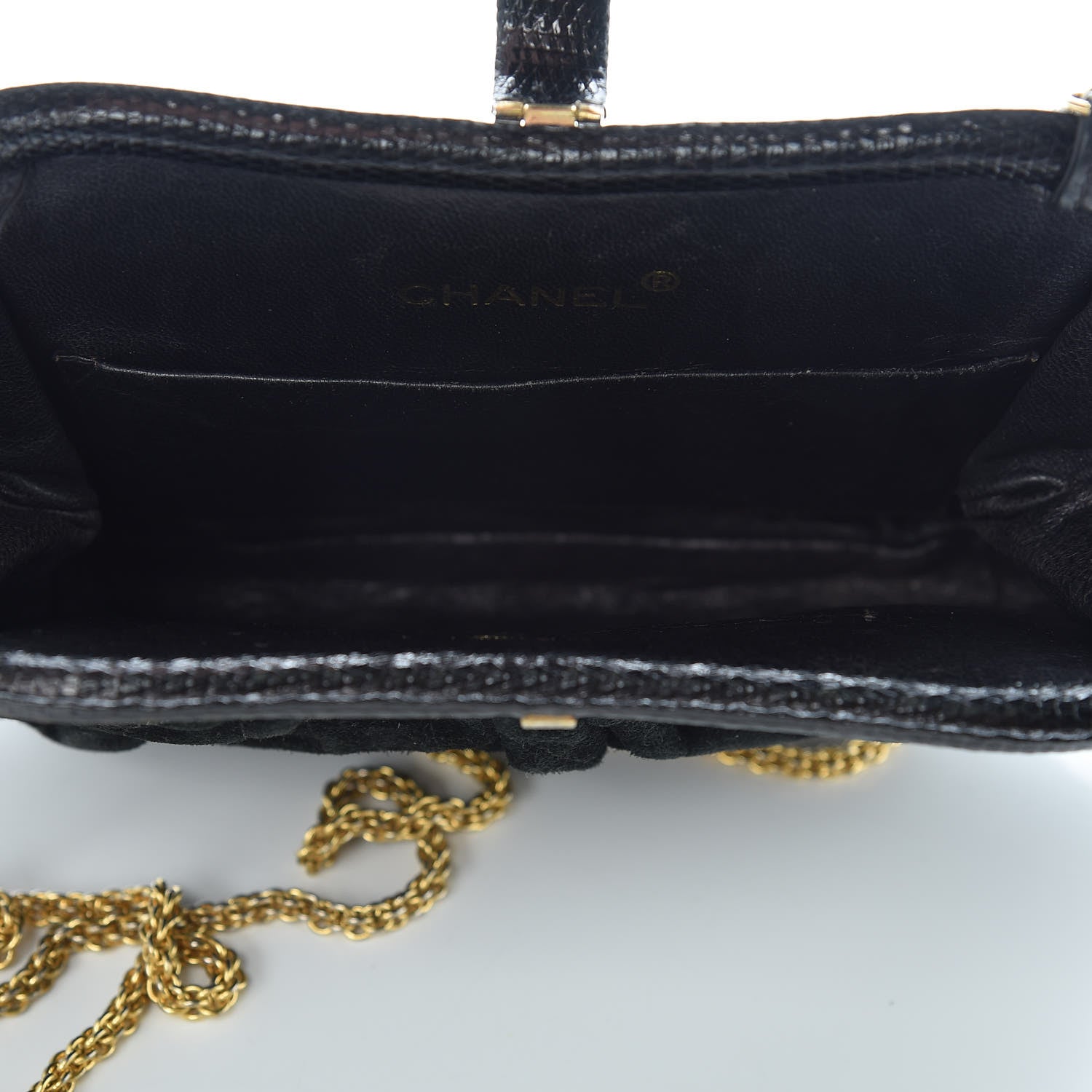 Chanel Suede Lizard Frame Clutch Black 5 of 16