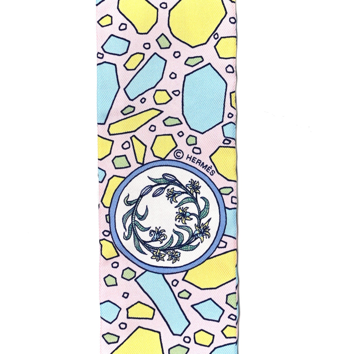 Hermes Silk La Danse Des Amazones Twilly Rose Pale Bleu Jaune 3 of 4