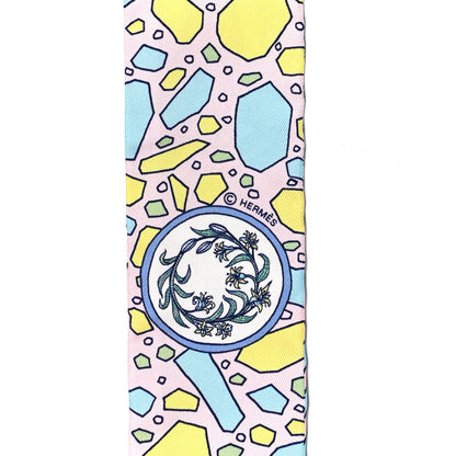 Hermes Silk La Danse Des Amazones Twilly Rose Pale Bleu Jaune 3 of 4