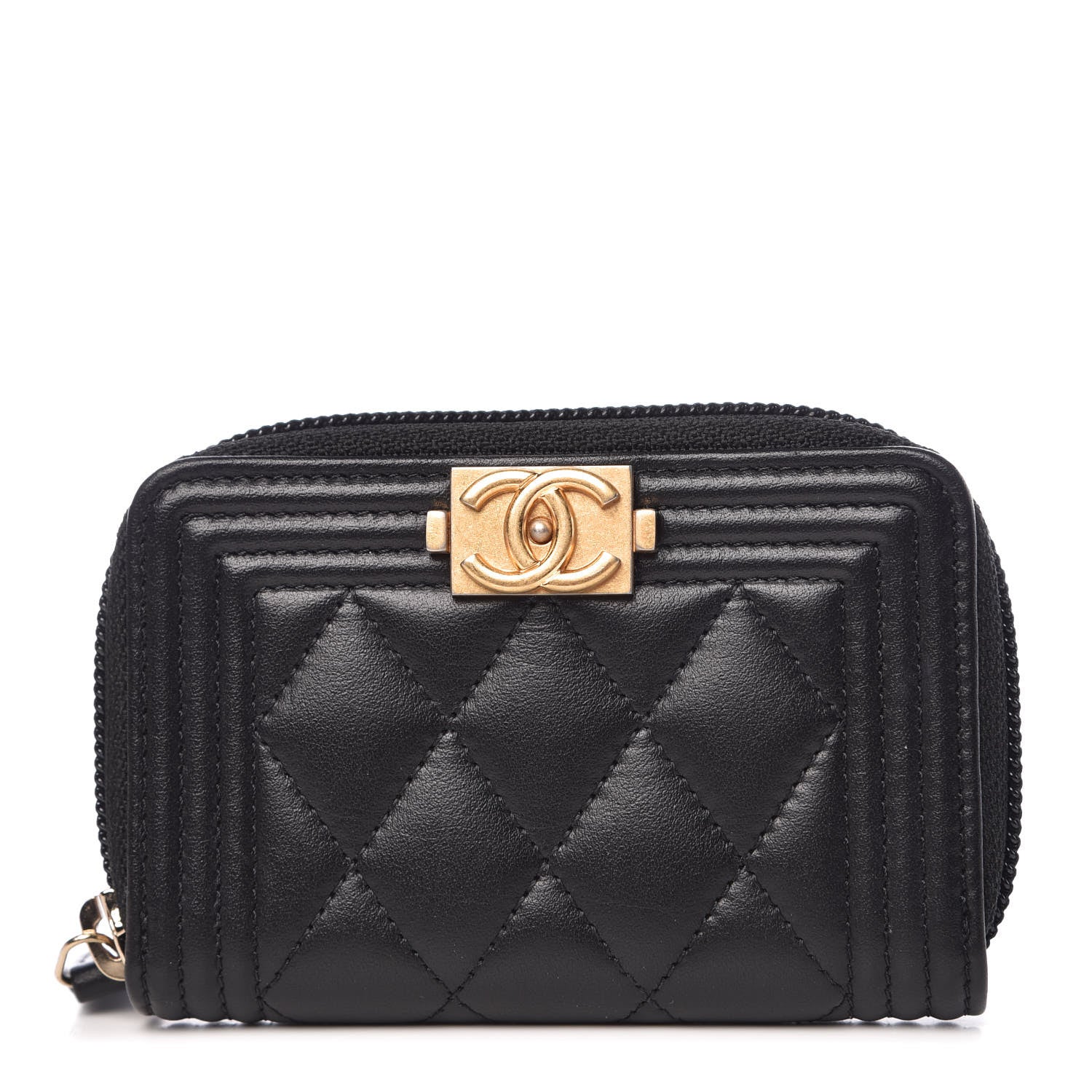 Chanel Calfskin Quilted Zip Around Boy Coin Purse Wallet Black 1 of 8