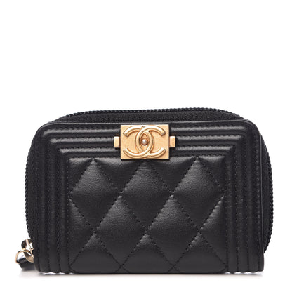 Chanel Calfskin Quilted Zip Around Boy Coin Purse Wallet Black 1 of 8