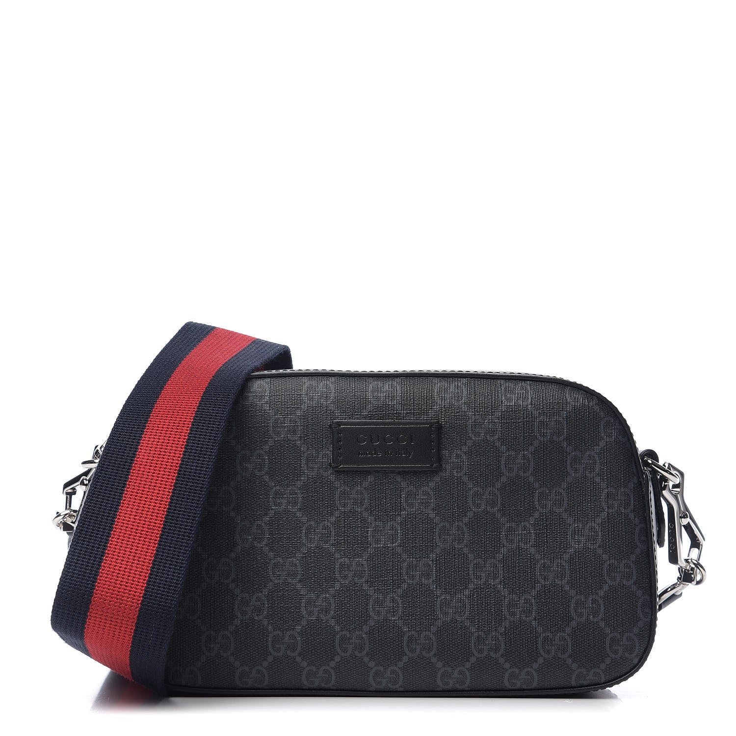 Gucci GG Supreme Monogram Web Shoulder Bag Black Grey 1 of 9