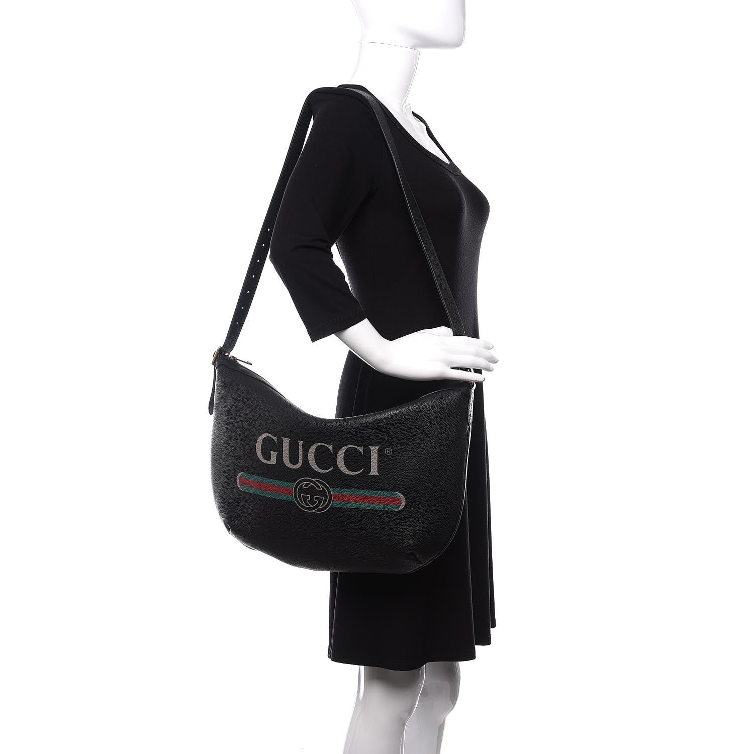 Gucci Grained Calfskin Logo Half Moon Hobo Black 2 of 9