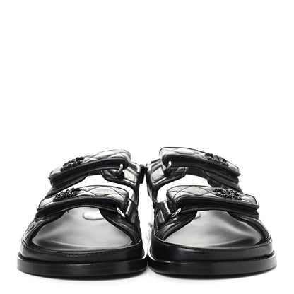 Chanel Lambskin Velcro Dad Sandals 39 Black 2 of 4