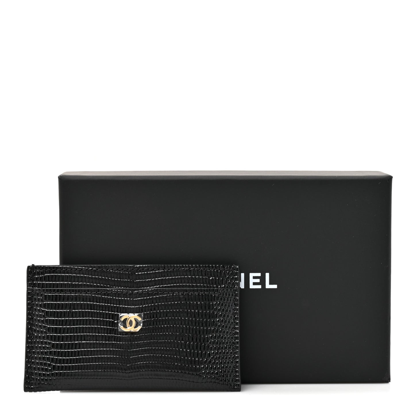 Calfskin Lizard Embossed Card Holder Black