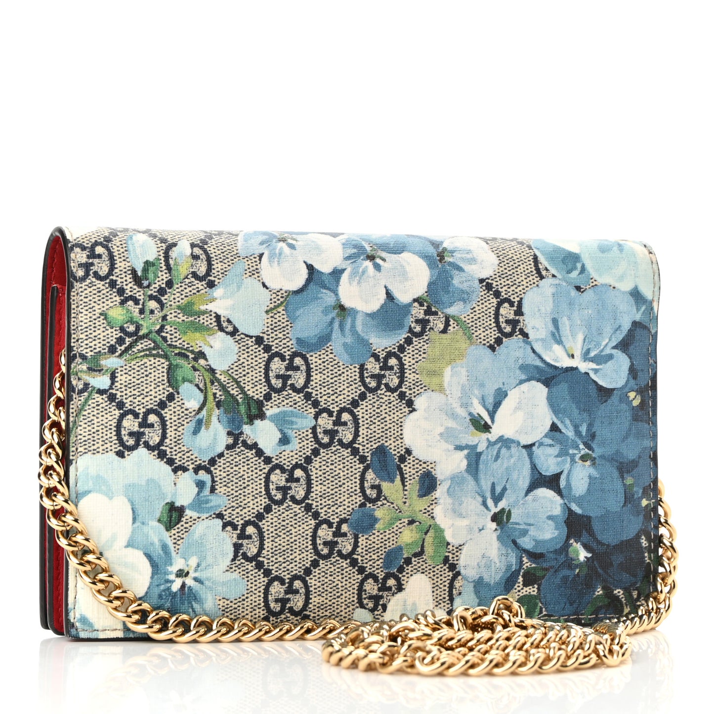 GG Supreme Monogram Blooms Chain Wallet Blue