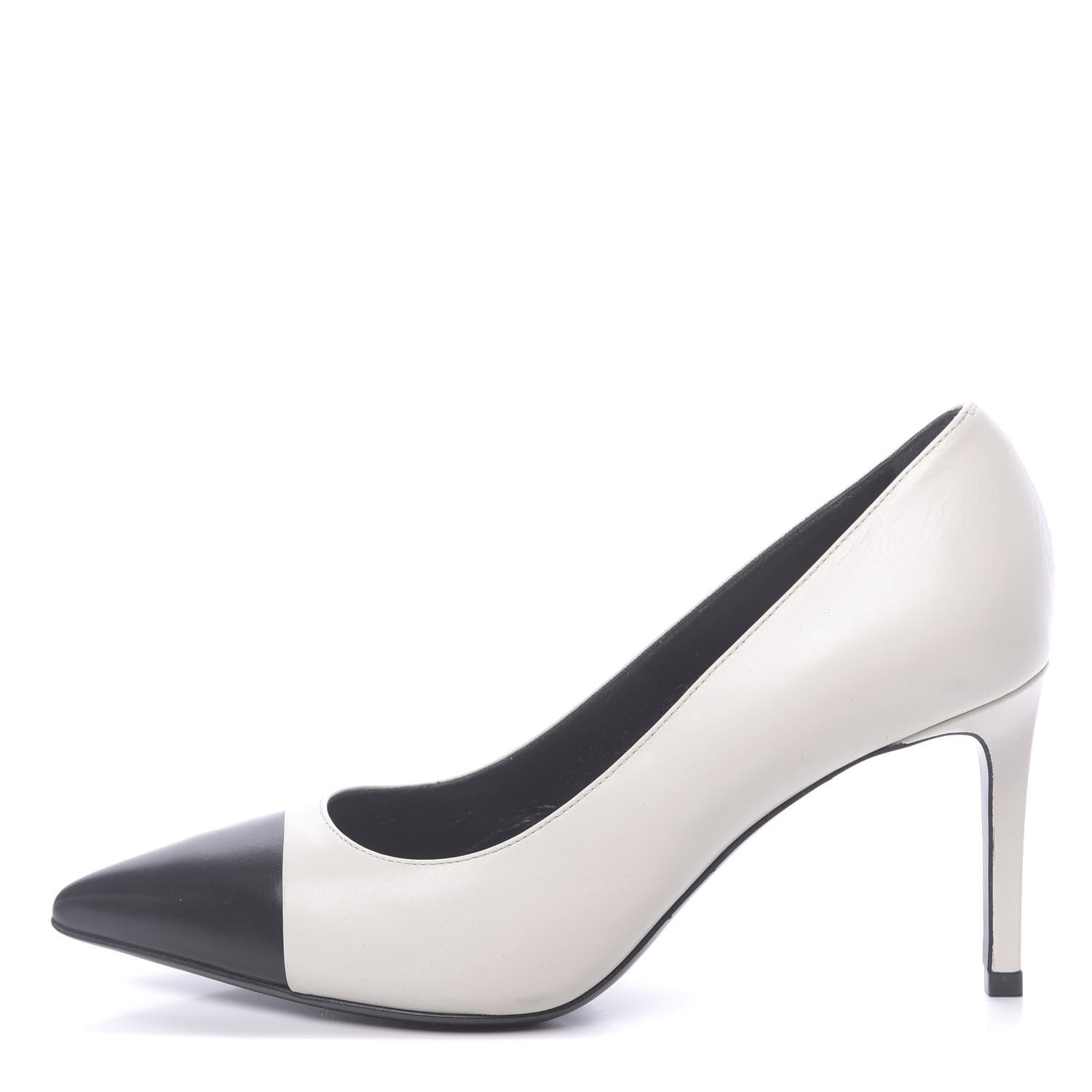 Saint Laurent Calfskin Bi-Color Cap Toe Pumps 37 Porcellana Black 1 of 9