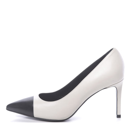 Saint Laurent Calfskin Bi-Color Cap Toe Pumps 37 Porcellana Black 1 of 9