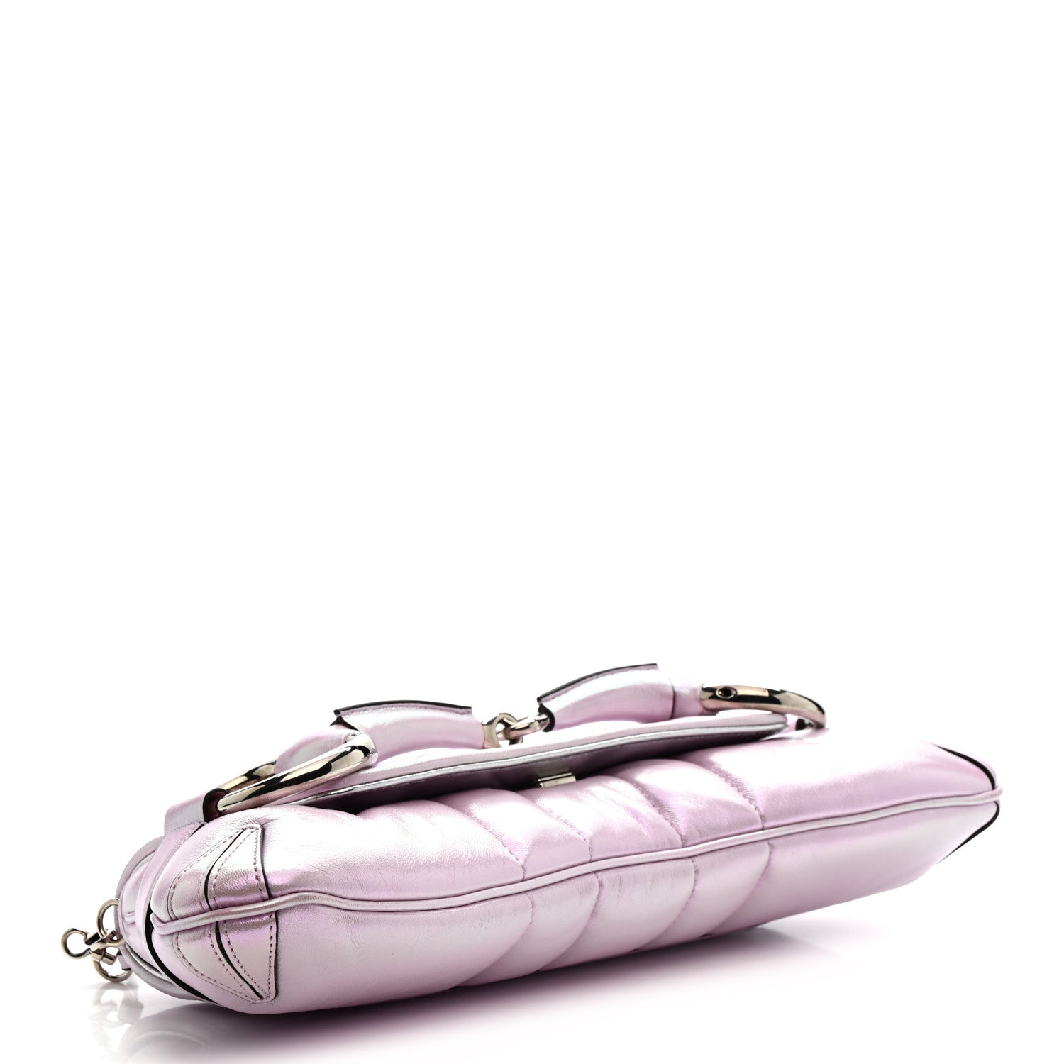 Gucci Iridescent Nappa Vertical Matelasse Medium Maxi Horsebit Chain Shoulder Bag Escape Pink 4 of 11