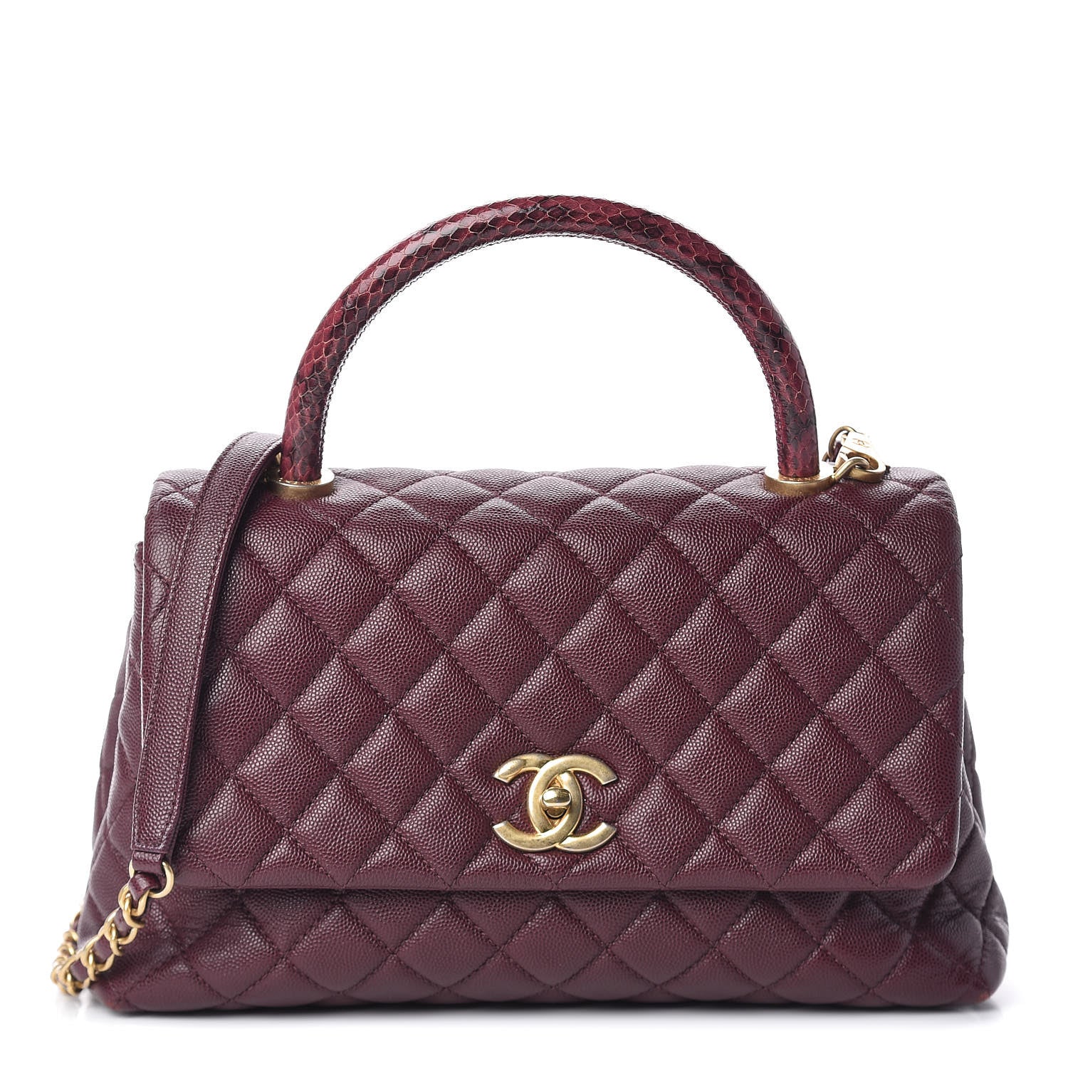 Chanel Caviar Elaphe Quilted Small Coco Handle Flap Burgundy 1 of 14