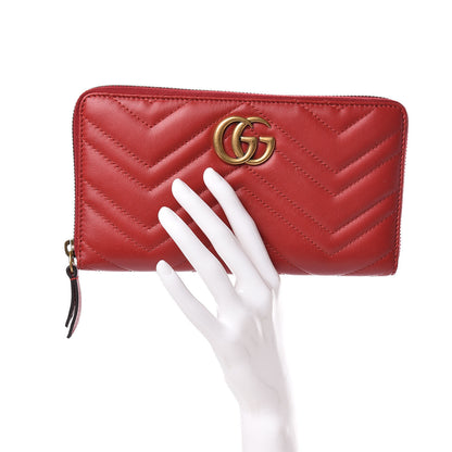 Gucci Calfskin Matelasse GG Marmont Zip Around Organizer Wallet Hibiscus Red 2 of 8