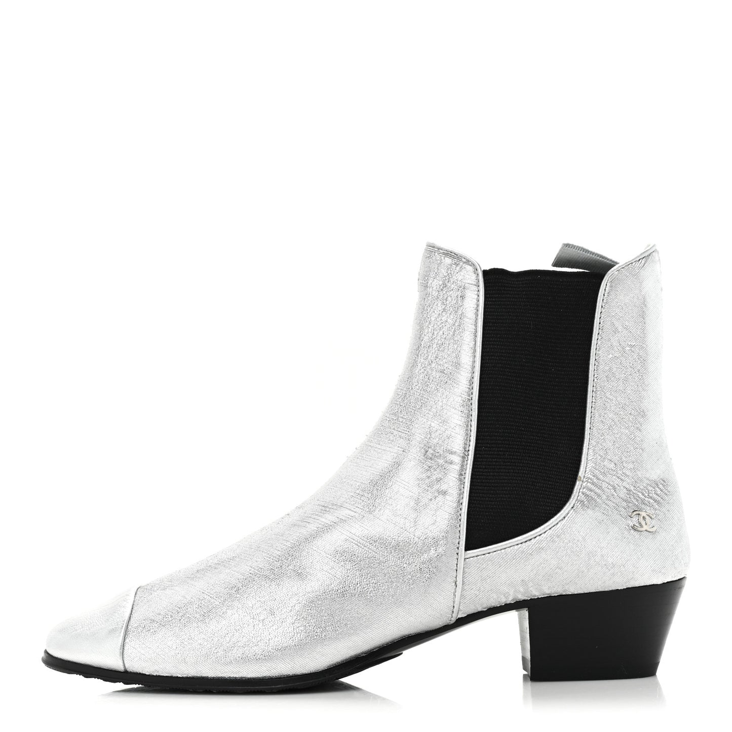 Fantasy Laminated Lambskin Cap Toe Ankle Boots 37 Silver