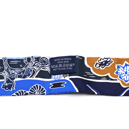 Hermes Silk Bingata Sticker Twilly Marine Tabac Bleu Vif 2 of 5