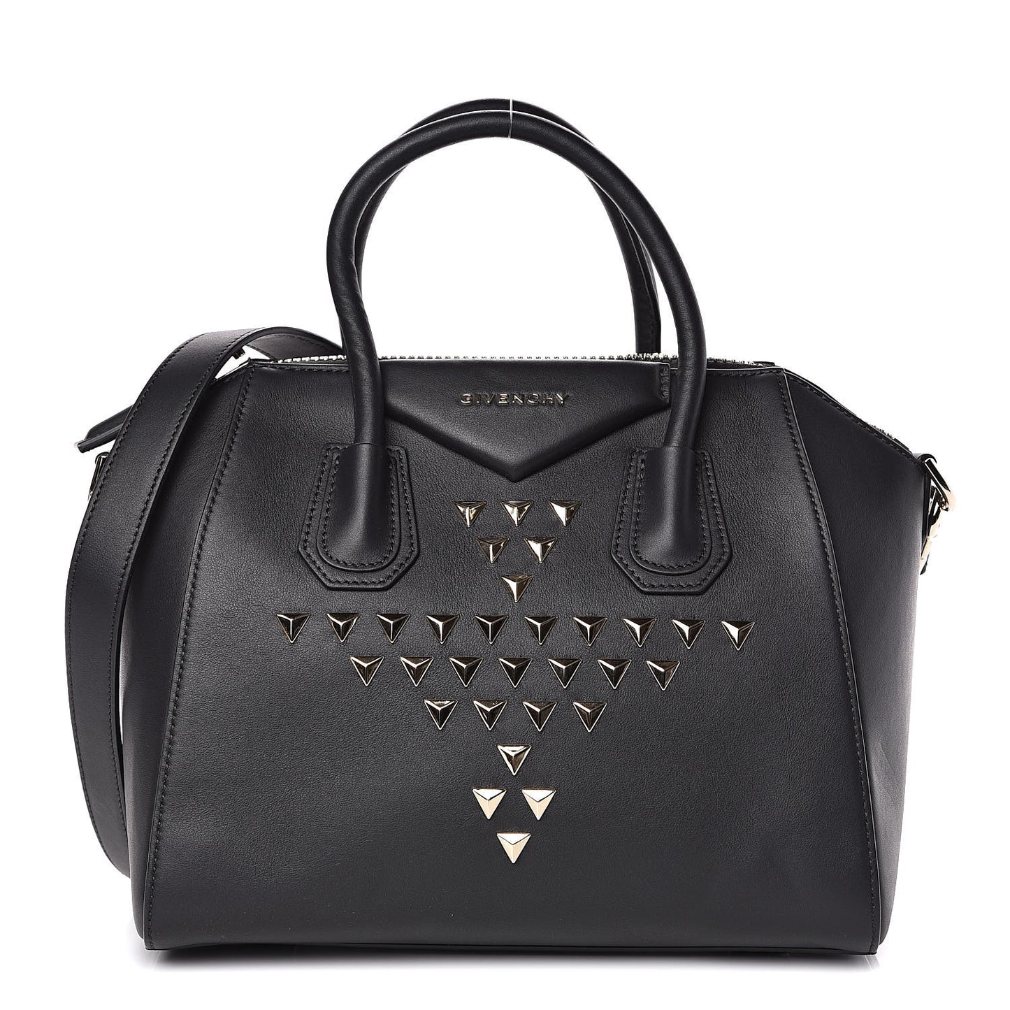 Calfskin Triangle Studded Small Antigona Black